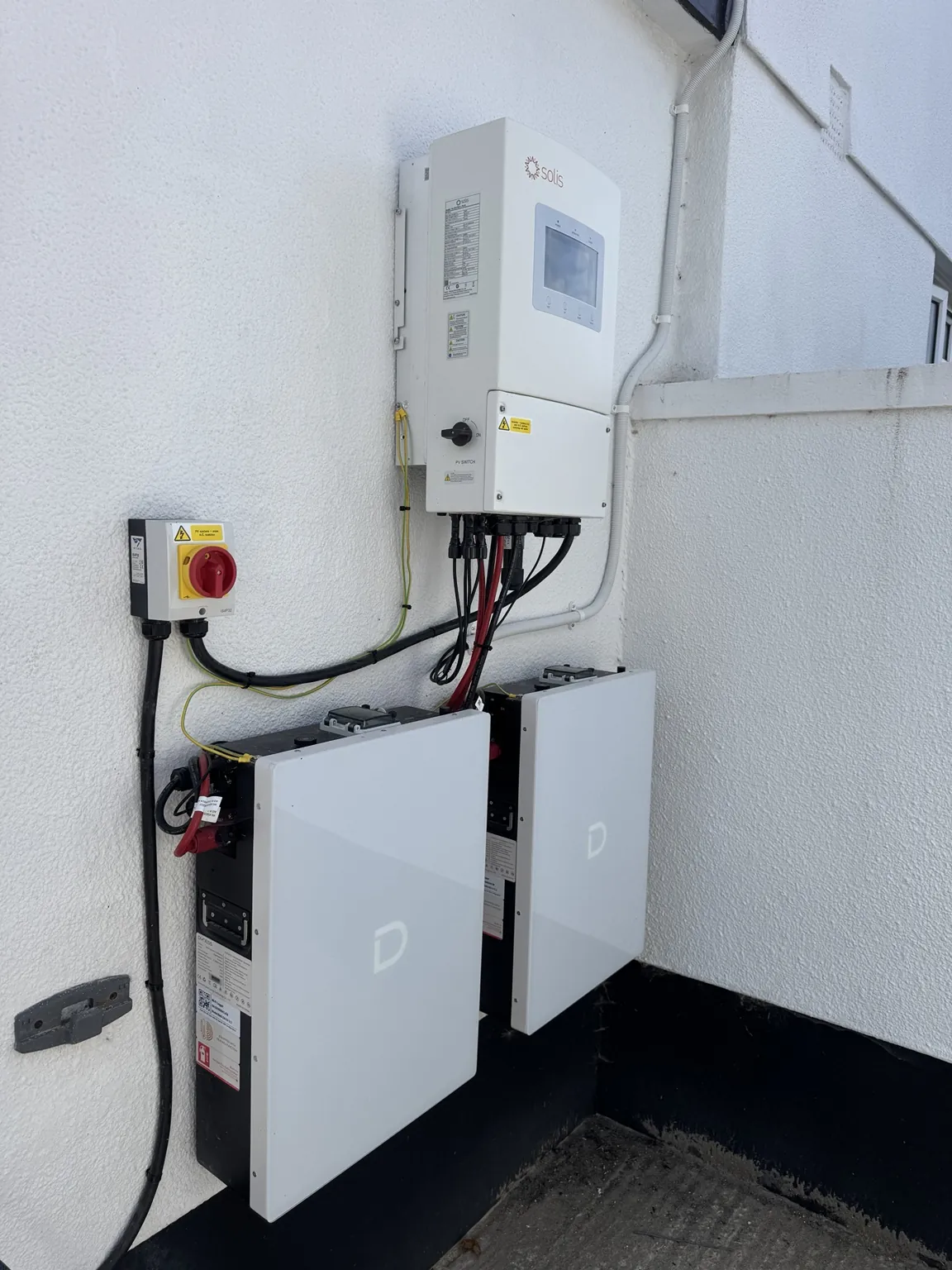 Side view of the installed inverter and battery units