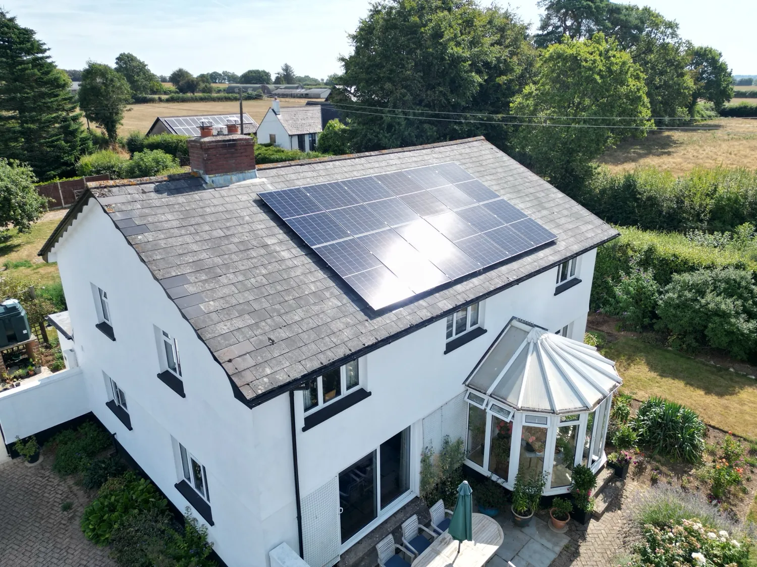 Completed solar installation photographed by drone