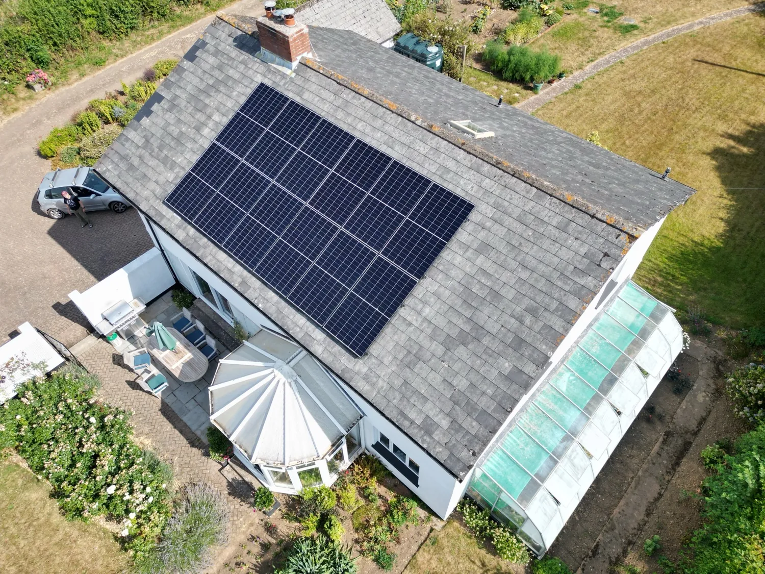 Completed solar installation shown in its wider property setting