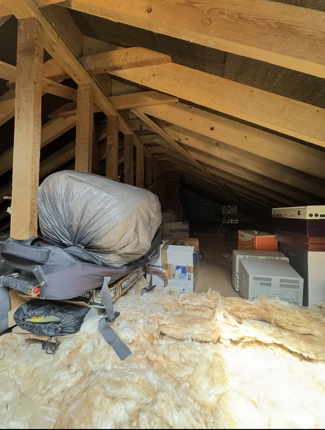 Roof timber structure viewed inside the loft