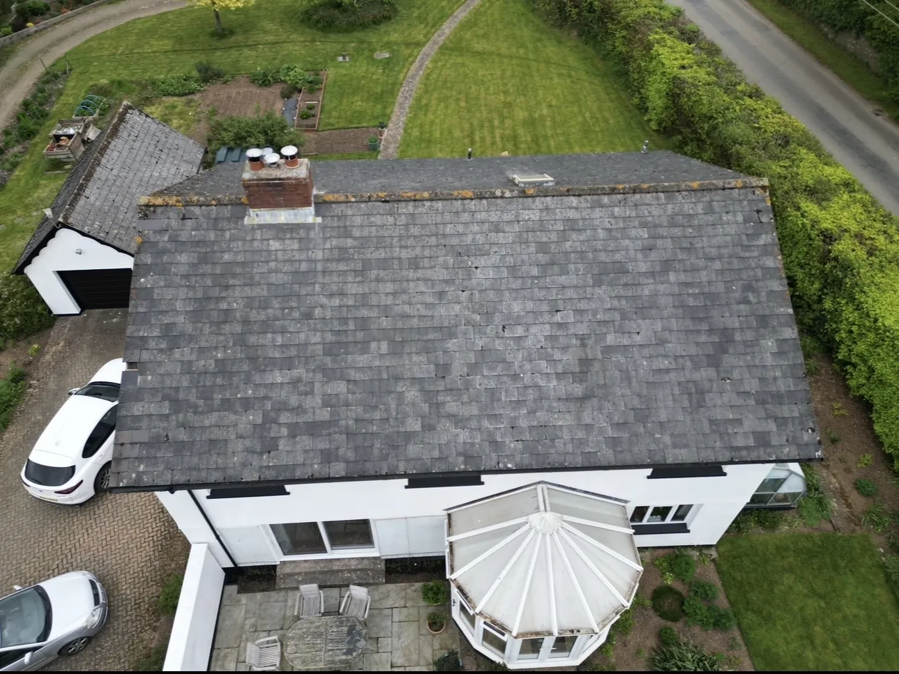 Roof before solar installation, viewed from a drone